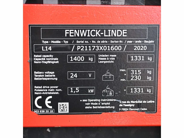 Linde l14 elektrische stapelaar - afbeelding 6 van  14