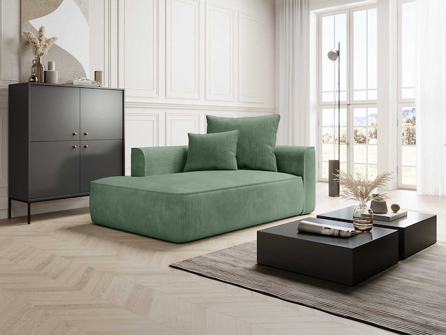 Linker chaise longue in amandelgroene ribfluwelf - afbeelding 1 van  6