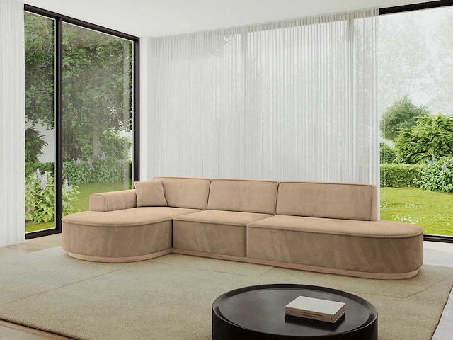 Linkerhoek bank - beige fluweel - afbeelding 1 van  11