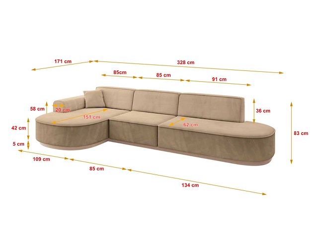 Linkerhoek bank - beige fluweel - afbeelding 7 van  11