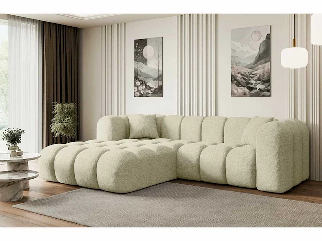Linkerhoek bank - beige terry stof - afbeelding 1 van  6