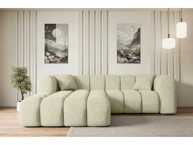 Linkerhoek bank - beige terry stof - afbeelding 2 van  6