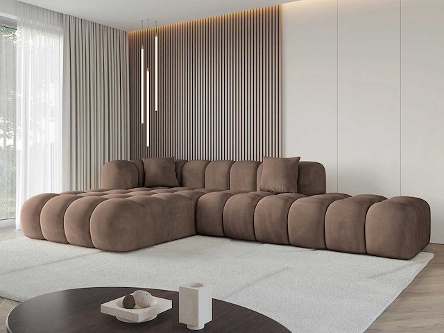 Linkerhoek bank - bruin fluweel - afbeelding 1 van  8