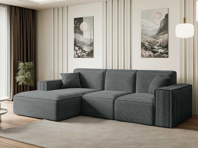 Linkerhoek bank - donkergrijs touwstof - afbeelding 1 van  8