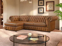 Linkerhoek bank chesterfield 100% premium buffelleer - caramel vintage - afbeelding 1 van  9