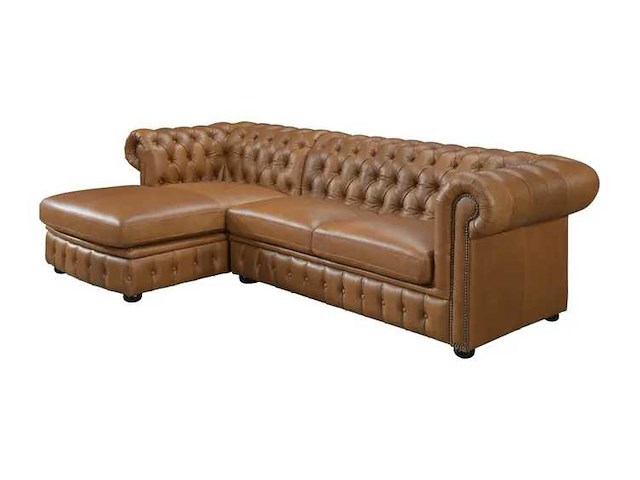 Linkerhoek bank chesterfield 100% premium buffelleer - caramel vintage - afbeelding 3 van  9