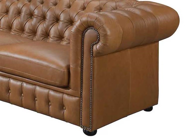 Linkerhoek bank chesterfield 100% premium buffelleer - caramel vintage - afbeelding 4 van  9