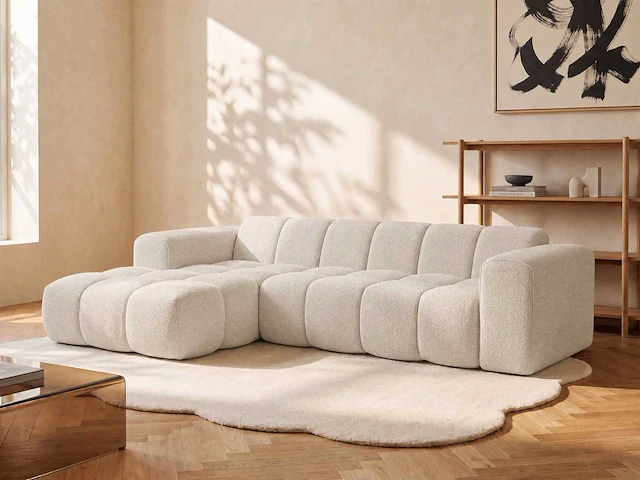Linkerhoek bank in beige chenille-stof van maison céphy - afbeelding 1 van  4