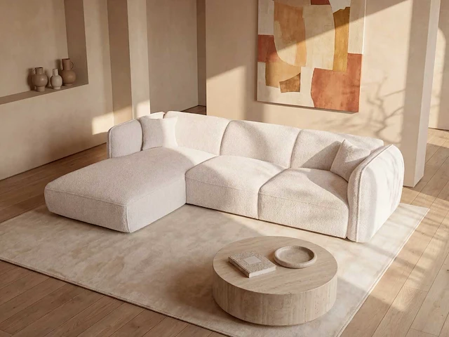 Linkerhoek bank in beige chenille-stof van maison céphy - afbeelding 1 van  6