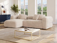 Linkerhoek bank in beige stof met textuur - afbeelding 1 van  3