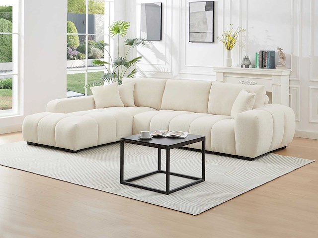 Linkerhoek bank in beige stof met textuur - afbeelding 1 van  9