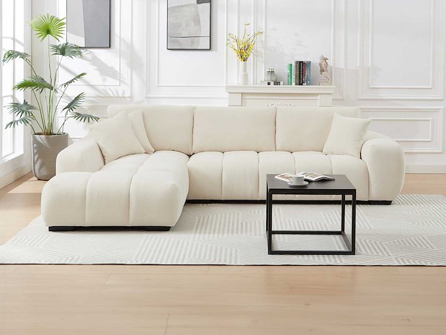 Linkerhoek bank in beige stof met textuur - afbeelding 8 van  9