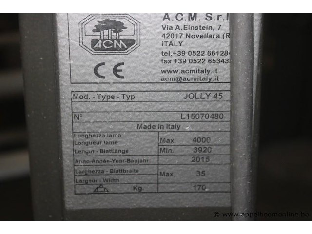 Lintzaag acm jolly 45, bouwjaar 2015, serienummer l15070480, 170 kg, ce-gemarkeerd, werking niet gekend - afbeelding 2 van  2