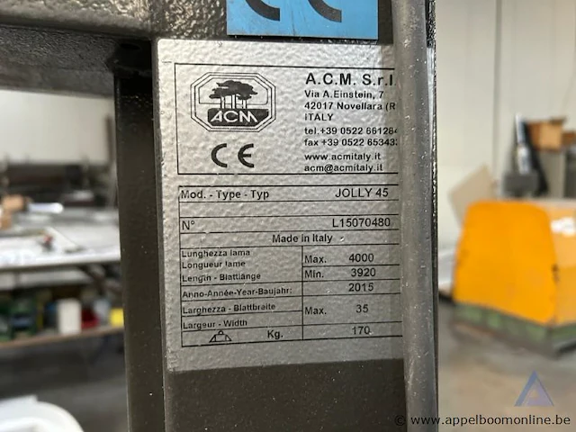 Lintzaagmachine acm jolly 45, bouwjaar 2015, serienummer l15070480, gewicht 170 kg. - afbeelding 3 van  3