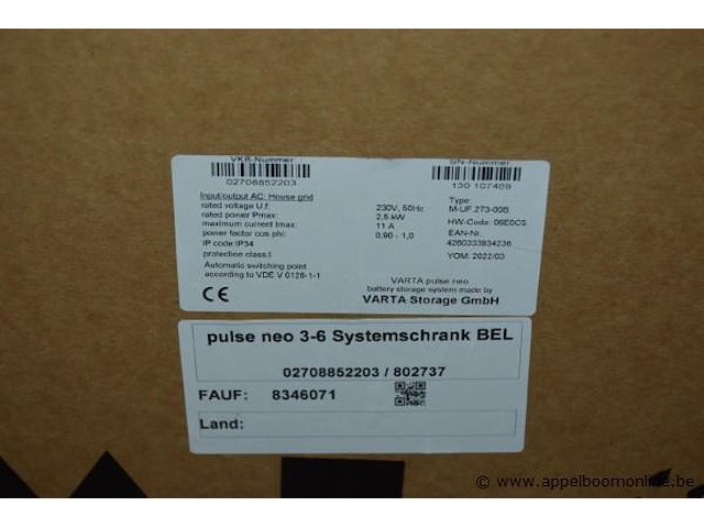 Lithium-ion batterij, varta, em048126p3s7, batterij opslagsysteem, varta, pulse neo m-uf 273-008, 230v, 2.5kw, werking niet gekend - afbeelding 3 van  3