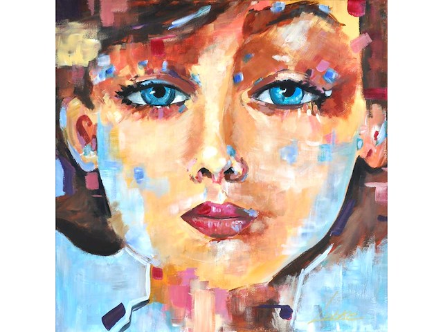 Lobke - blue-eyed girl - acryl op doek - 50x50 cm - afbeelding 1 van  8