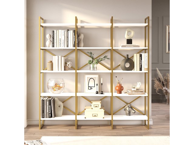Locelso boekenplank | 100% melamine gecoat | metalen frame | witgoud - afbeelding 1 van  5
