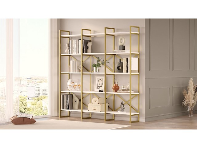 Locelso boekenplank | 100% melamine gecoat | metalen frame | witgoud - afbeelding 2 van  5