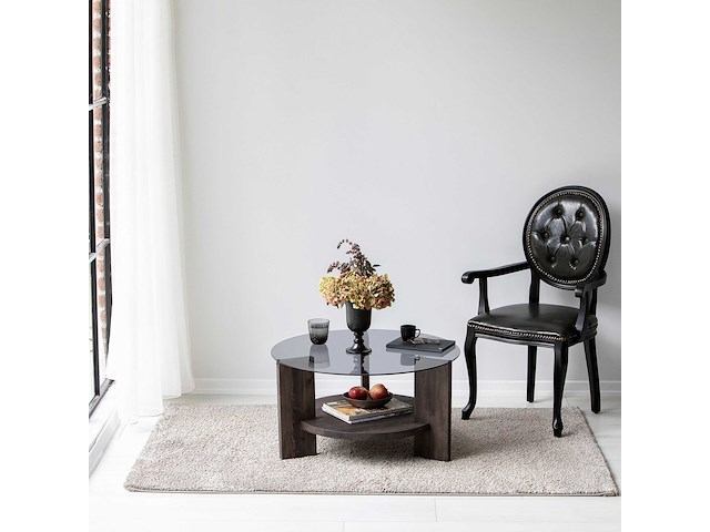 Locelso salontafel | 100% gehard glas | frame van pijnboomhout | antraciet donkerbruin - afbeelding 4 van  7