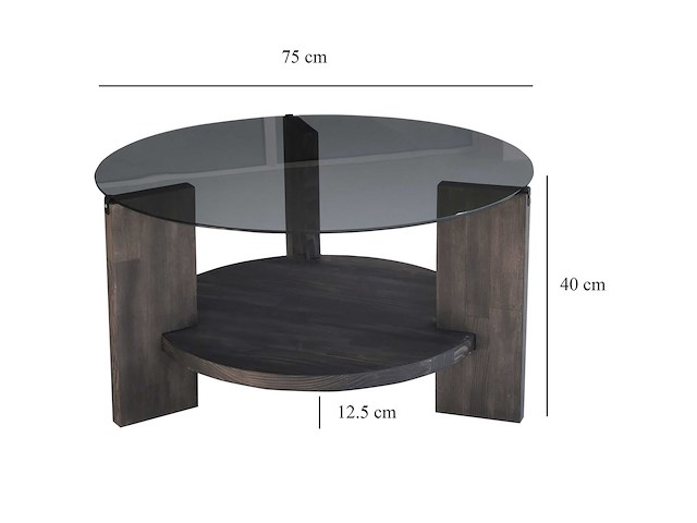 Locelso salontafel | 100% gehard glas | frame van pijnboomhout | antraciet donkerbruin - afbeelding 7 van  7