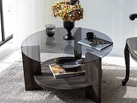 Locelso salontafel | 100% gehard glas | frame van pijnboomhout | antraciet donkerbruin - afbeelding 2 van  7