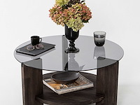 Locelso salontafel | 100% gehard glas | frame van pijnboomhout | antraciet donkerbruin - afbeelding 5 van  7