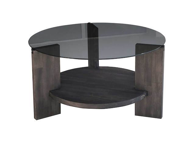 Locelso salontafel | 100% gehard glas | frame van pijnboomhout | antraciet donkerbruin - afbeelding 6 van  7