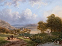 Lodewijk johannes kleyn (1817-1897), figures in an extensive summer landscape between nijmegen and cleve, oil on panel 33.5 x 47.5 cm. (13.18 x 18.69 in.), frame: 50 x 63 cm. (19.67 x 24.80 in.)