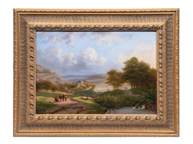 Lodewijk johannes kleyn (1817-1897), figures in an extensive summer landscape between nijmegen and cleve, oil on panel 33.5 x 47.5 cm. (13.18 x 18.69 in.), frame: 50 x 63 cm. (19.67 x 24.80 in.) - afbeelding 2 van  5