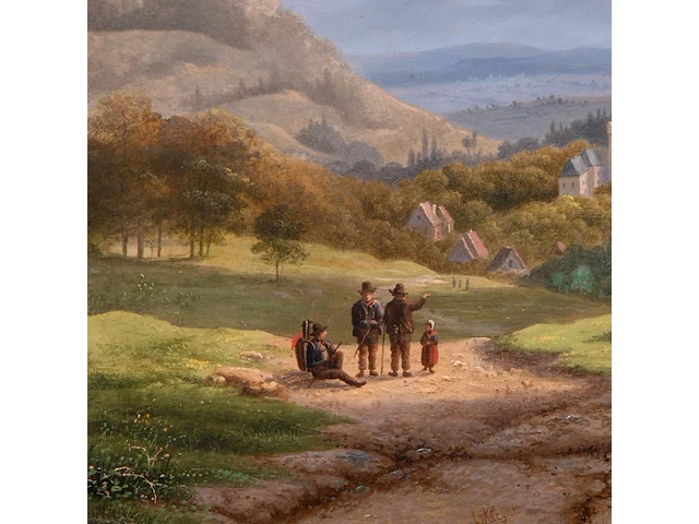 Lodewijk johannes kleyn (1817-1897), figures in an extensive summer landscape between nijmegen and cleve, oil on panel 33.5 x 47.5 cm. (13.18 x 18.69 in.), frame: 50 x 63 cm. (19.67 x 24.80 in.) - afbeelding 4 van  5
