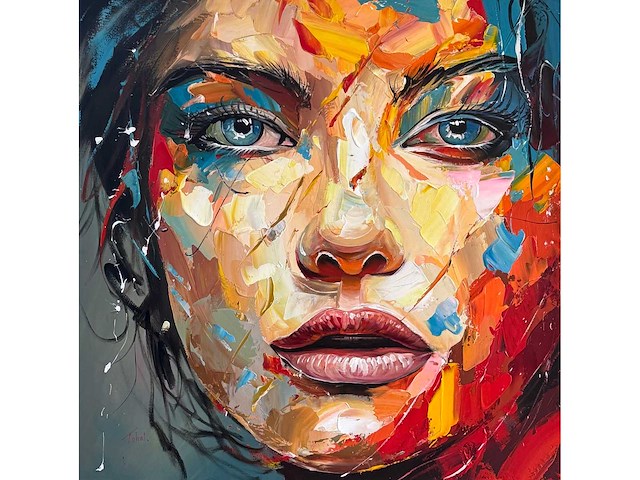 Loîc tuhal - visage - olie op doek - 100x100 cm - afbeelding 9 van  10