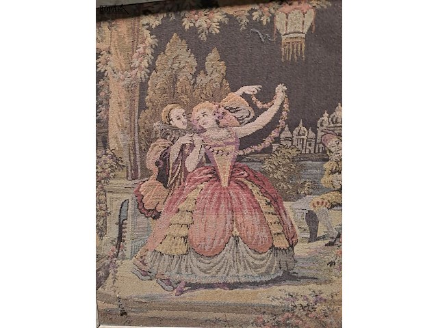 Lot 1 - geweven wandtapijt in franse stijl - romantische tuinscène m - afbeelding 3 van  3