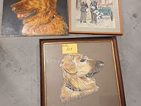 Lot 101 - schilderij en tekeningen met hond. 3 stuks - afbeelding 1 van  4