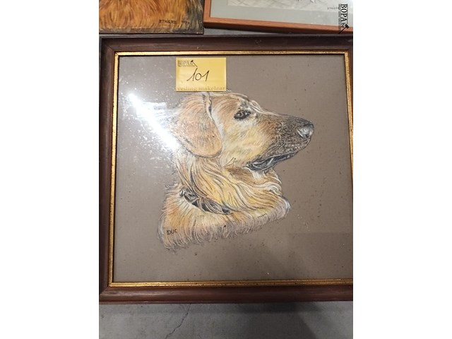 Lot 101 - schilderij en tekeningen met hond. 3 stuks - afbeelding 2 van  4