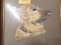 Lot 101 - schilderij en tekeningen met hond. 3 stuks - afbeelding 2 van  4