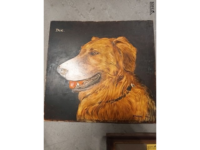 Lot 101 - schilderij en tekeningen met hond. 3 stuks - afbeelding 3 van  4