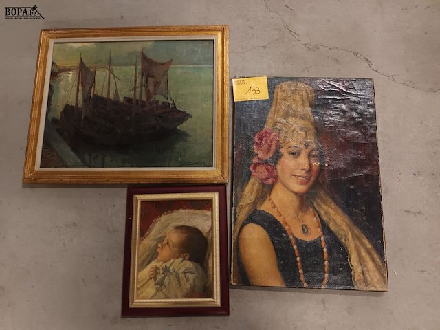 Lot 103 - schilderijen. 3 stuks - afbeelding 1 van  4
