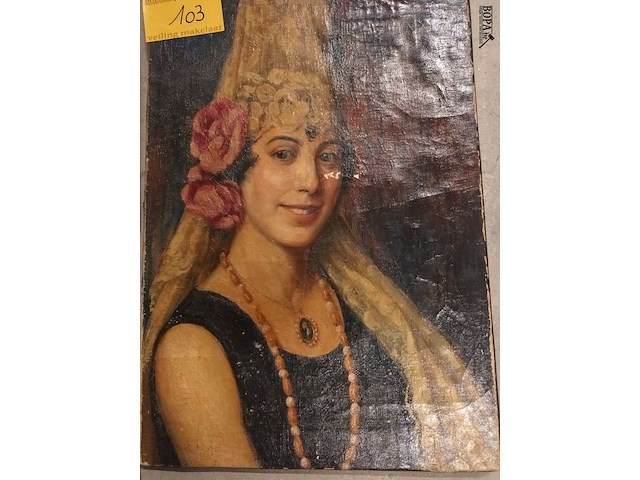 Lot 103 - schilderijen. 3 stuks - afbeelding 2 van  4