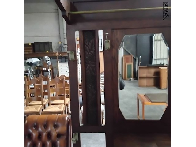 Lot 104 - antieken houten halmeubel/kapstok met spiegel, opbergvak en - afbeelding 2 van  8