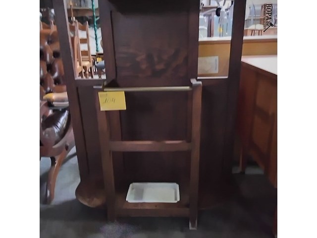 Lot 104 - antieken houten halmeubel/kapstok met spiegel, opbergvak en - afbeelding 3 van  8