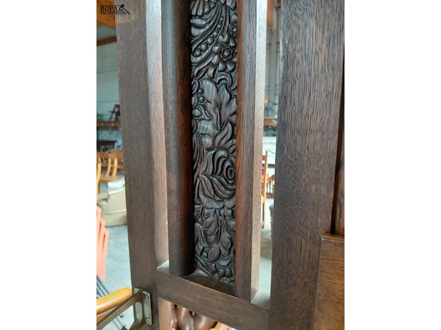 Lot 104 - antieken houten halmeubel/kapstok met spiegel, opbergvak en - afbeelding 6 van  8