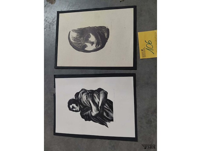 Lot 106 - houtsnede op papier 16/50 - kinderkopf dombrowski en linosne - afbeelding 1 van  5