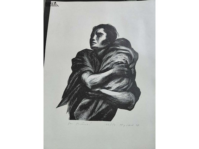 Lot 106 - houtsnede op papier 16/50 - kinderkopf dombrowski en linosne - afbeelding 2 van  5