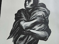 Lot 106 - houtsnede op papier 16/50 - kinderkopf dombrowski en linosne - afbeelding 2 van  5