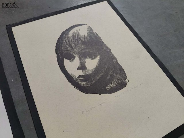 Lot 106 - houtsnede op papier 16/50 - kinderkopf dombrowski en linosne - afbeelding 3 van  5