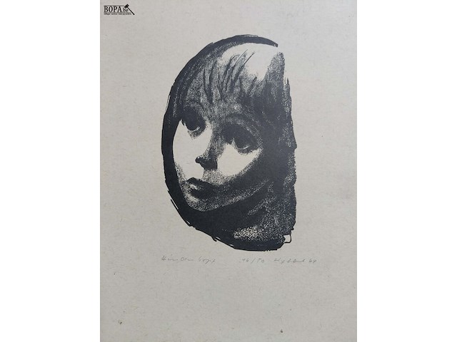 Lot 106 - houtsnede op papier 16/50 - kinderkopf dombrowski en linosne - afbeelding 4 van  5