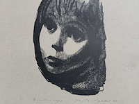 Lot 106 - houtsnede op papier 16/50 - kinderkopf dombrowski en linosne - afbeelding 4 van  5
