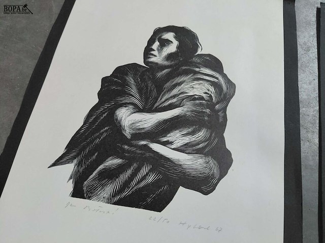 Lot 106 - houtsnede op papier 16/50 - kinderkopf dombrowski en linosne - afbeelding 5 van  5