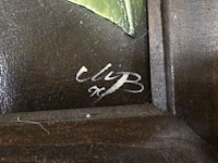 Lot 106 - kader met 3 d kaars en bloemen in leder - afbeelding 2 van  4