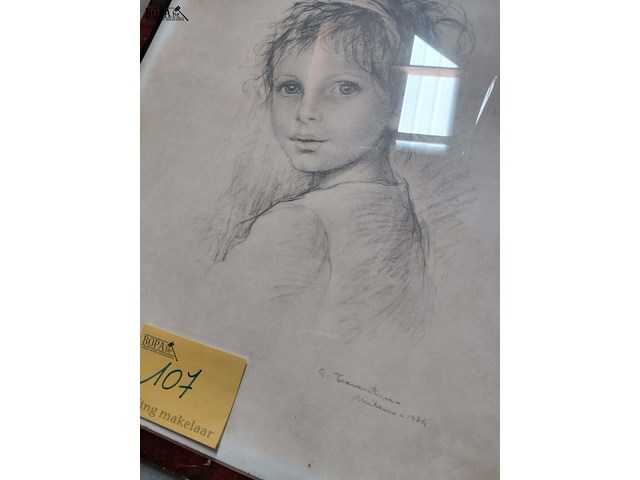 Lot 107 - lithografie print 1974 - portret jong meisje giuseppe tarant - afbeelding 1 van  2